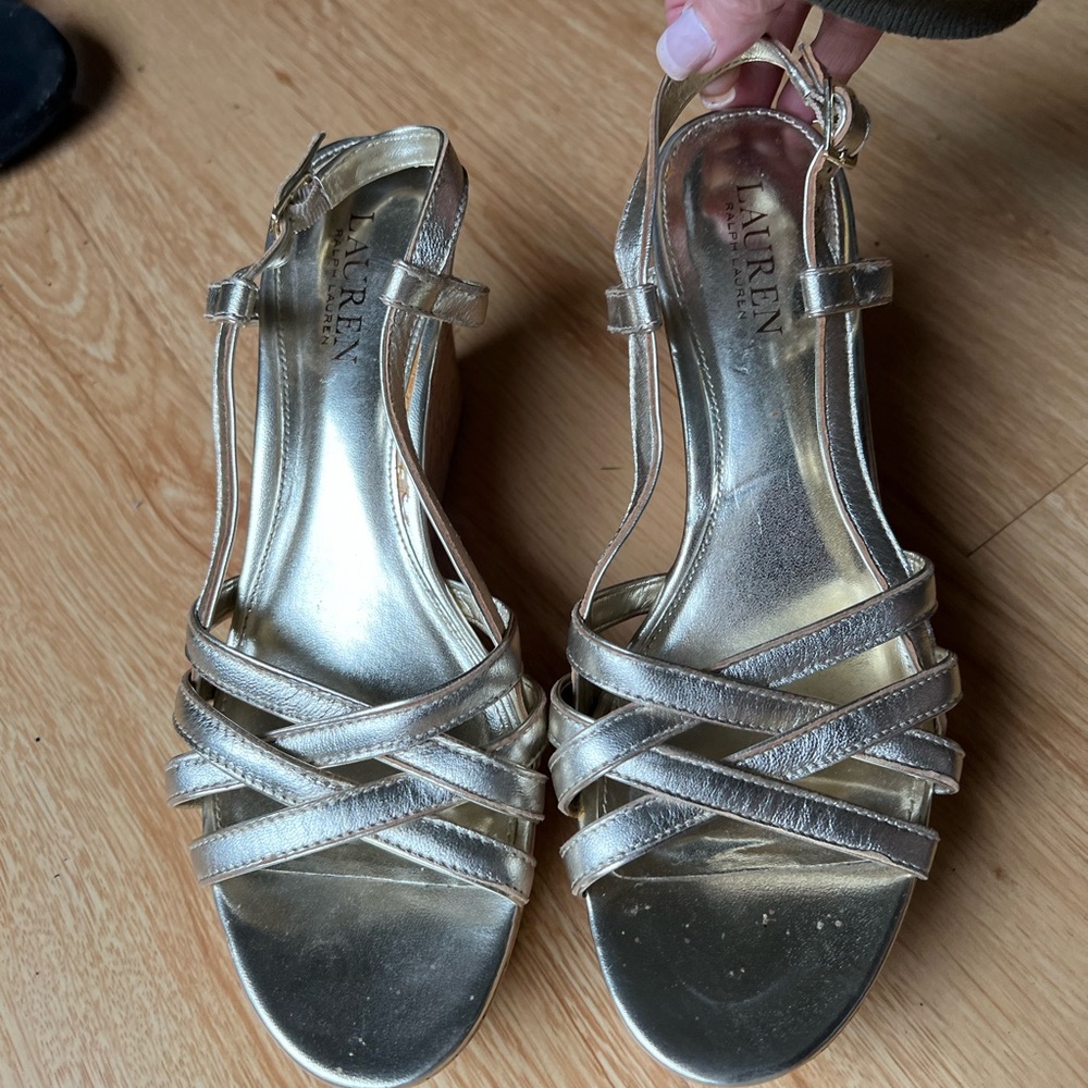 Ralph Lauren Wedge Heels Sandals like new GOLD - Picture 2 of 5